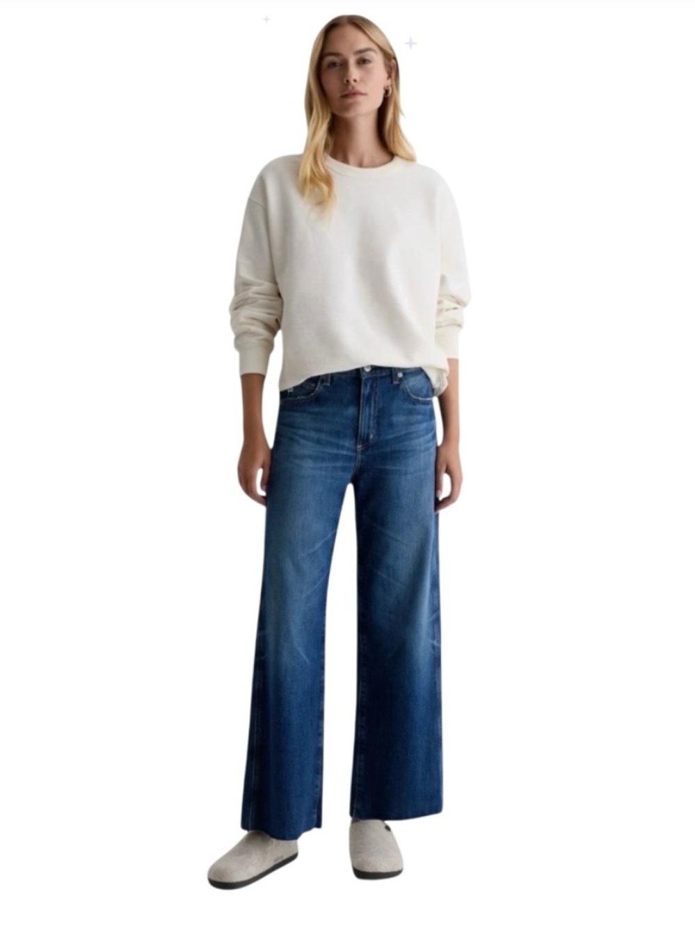 AG-ED ADRIANO GOLDSCHMIED Saige Wide Leg Crop Mid-Rise Raw Hem Denim Jeans Sz 28